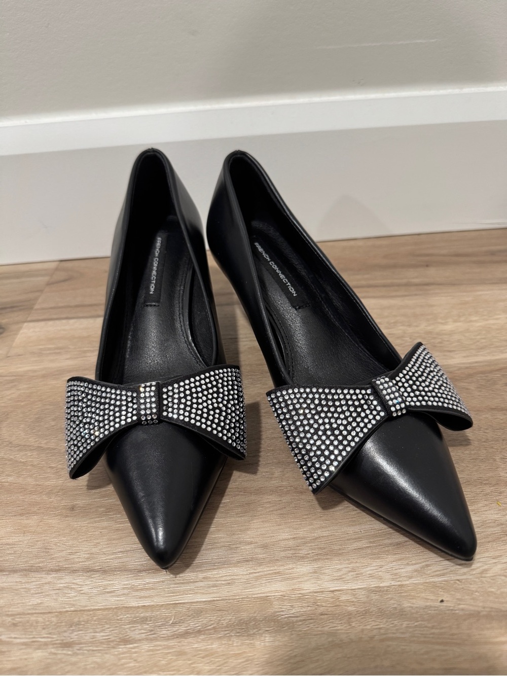 French Connection Albania Bling Bow Pointed Toe Kitten Heels